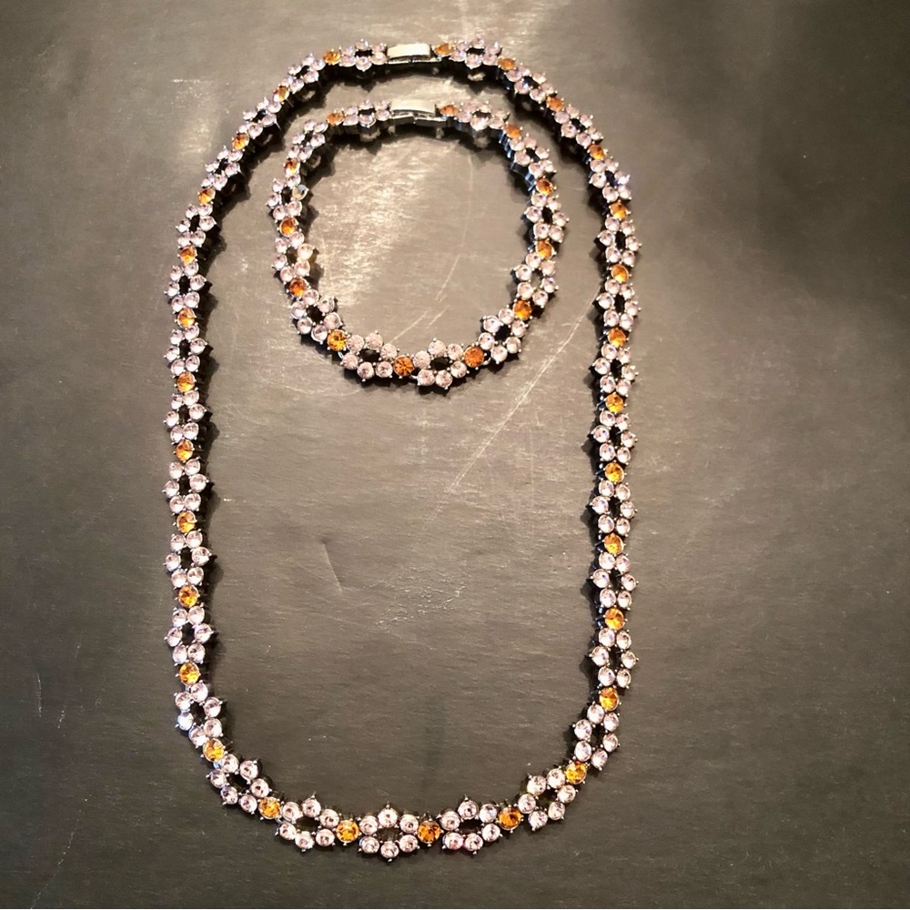 Vintage Lilac and Orange Crystal Necklace and Bracelet Set